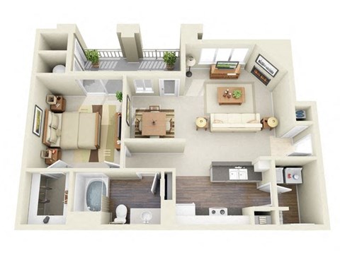 Floor plan for 1 bed, 1 bath, 796 sqft
